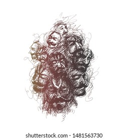 Human faces continuous line, drawing of  heads, Hand Drawn Sketch Vector illustration.