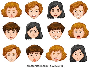 Human faces with different emotions illustration