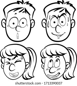 Menschliche Gesichter mit unterschiedlichen Gesichtsausdrücken, Illustration
