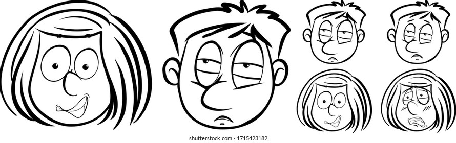 Human faces with different facial expressions illustration