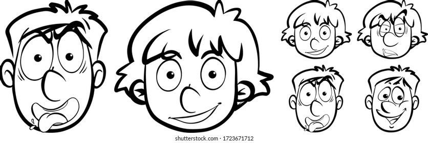 Human faces with different facial expressions illustration