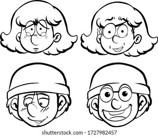 Human faces with different facial expressions illustration
