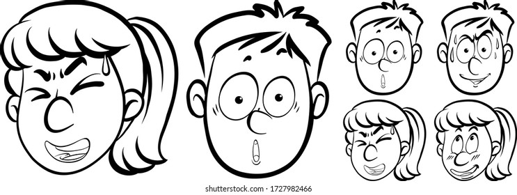 Human faces with different facial expressions illustration