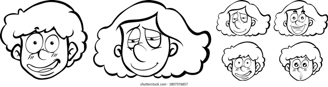 Caras humanas con diferentes ilustraciones de expresiones faciales