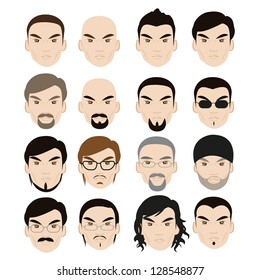 Human Faces With Different Style Isolated On White Background - Set - Vector Illustration, Graphic Design Editable For Your Design