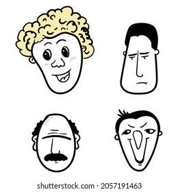 Human faces doodle set. Collection of drawing sketches of young, old men, women ,boys girls facial expressions.