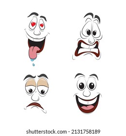 Human faces expressions and emotions. Isolated vector icons, funny cartoon emoji. Vector illustrations. Cute smiles clip art. Face expressions set. hypnotized, angry, upset, sad and smiling.