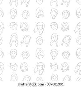 human faces seamless pattern. Boys and girls - background.