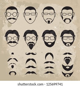 Human Faces With Various Additions Set - Isolated On Brown Background - Vector Illustration, Graphic Design Editable For Your Design