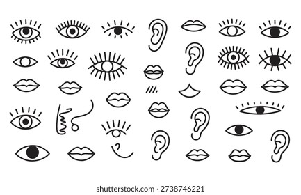 Human facial features icons set