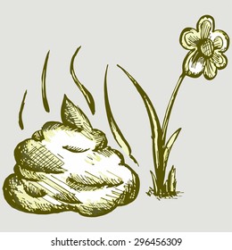 Human feces in the grass. Vector Image