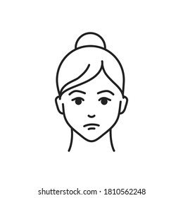 La sensación de impotencia humana es un icono negro. Cara de una joven que representa un elemento de sketch de emoción. Carácter corto sobre fondo blanco