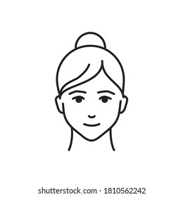 Human feeling satisfaction line black icon. Face of a young girl depicting emotion sketch element. Cute character on white background