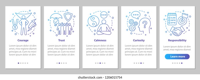 Human feelings onboarding mobile app page screen with linear concepts. Emotions steps graphic instructions. UX, UI, GUI vector template with illustrations