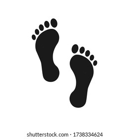 Human feet black silhouette on white background. Foot print with toes symbol icon
