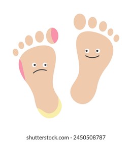 Human feet illustration. Healthy foot and dermatology problem foot. Vector 