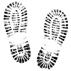 Human Feet Print, Footprints Shoe Silhouette. Isolated On White Background, Vector Icon. Footstep, Steps, Trail, Sneaker, Boot