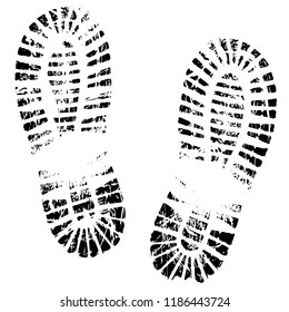 Human feet print, footprints shoe silhouette. Isolated on white background, vector icon. Footstep, steps, trail, sneaker, boot