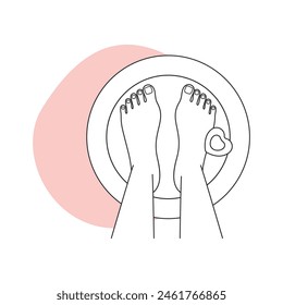 Human feet in round bath with water for skincare treatment line icon vector illustration