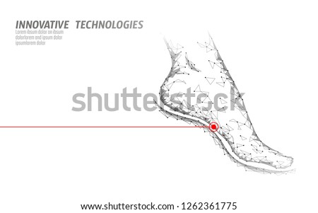 Human feet toe 3D low poly render. Polygonal white medical healthcare painful area. Medicine poster triangle point line leg anatomical woman foot vector illustration