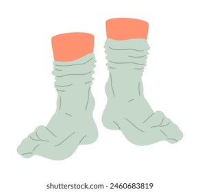 Menschliche Füße mit Baumwollsocken. Handgezogene Füße in Socken, Paarfüße in entspannter Lage, flache isolierte Vektorillustration. Weibliche Füße auf weißem Hintergrund