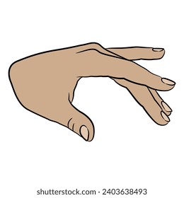 Human female hand with open fingers in elegant gesture. Cartoon style. Isolated vector illustration.