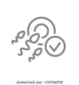 Menschliche Befruchtung mit Häkchen-Markierungslinien-Symbol. Gesunde Zygote, neues Embryonensymbol