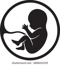 Human Fetus or Embryo in Womb Icon Pregnancy and Life Symbol

