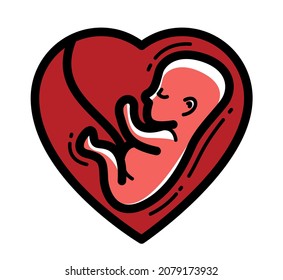 Human fetus embryo womb unborn child vector linear icon isolated on white background.