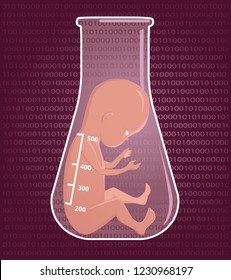 Human fetus in Erlenmeyer flask as a metaphor for in vitro fertilization, EPS vector illustration
