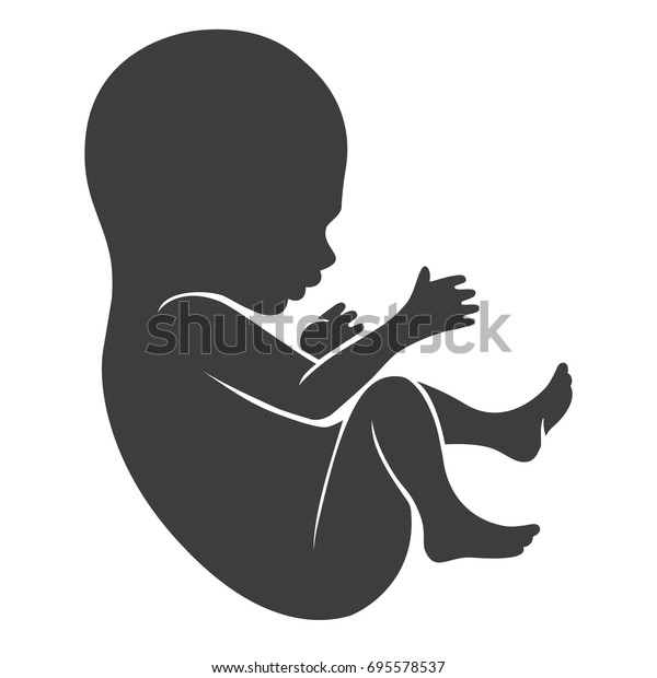 白い背景に人間の胎児のアイコン または生まれたての赤ちゃんのシルエット ベクターイラスト のベクター画像素材 ロイヤリティフリー