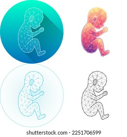 Human Fetus Infant Embryo Female Reproductive System Medical Human Organ Logo Icon Minimalistic Triangulated Polygonal Low Poly, Line Art Long Shadow Isolated on White Background