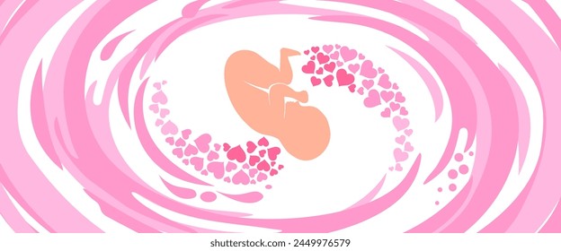 Human fetus inside the womb. Design element for pregnancy theme. Maternity, motherhood, baby. Baby Desire.  Fetus.  Vector illustration