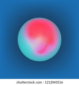 Human fetus inside the womb, stage of embryo development vector Illustration on blue background