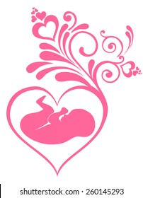 Human fetus inside the womb. Vector Illustration 