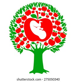 Human fetus inside the womb. Vector Illustration