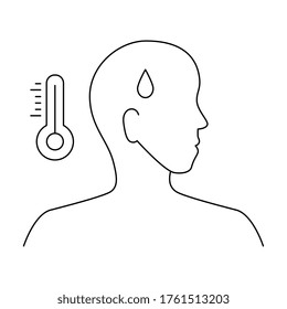 human with fever, line style icon, man head with thermometer vector illustration design
