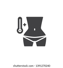 Human fever vector icon. filled flat sign for mobile concept and web design. Female body and medical thermometer glyph icon. Symbol, logo illustration. Pixel perfect vector graphics