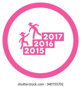 Human Figure Annual Help vector icon. Style is flat circled symbol, pink color, rounded angles, white background.