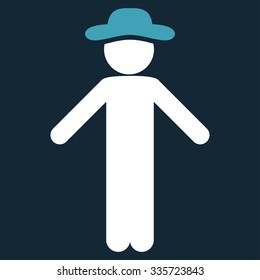 Human Figure Apology vector icon. Style is bicolor flat symbol, blue and white colors, rounded angles, dark blue background.