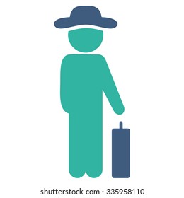Human Figure Baggage vector icon. Style is bicolor flat symbol, cobalt and cyan colors, rounded angles, white background.