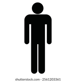 Human figure, black silhouette, white background, bathroom sign style, gender-neutral icon, simplified geometric shapes.