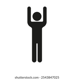 Figura humana con ambos brazos Icono de silueta levantada. Figura De Palo De Pie Manos Levantadas Glifo Símbolo. Ilustración vectorial aislada.