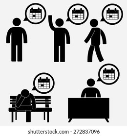 human figure and calendar in bubble talk message.