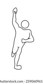 Human figure celebrating running with one arm up. Sketch black lines basic vector illustration isolated on white background.