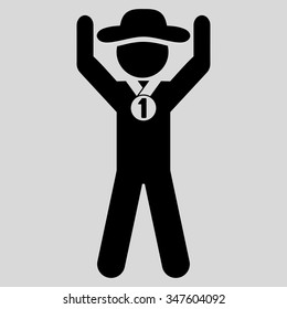 Human Figure Champion vector icon. Style is flat symbol, black color, rounded angles, light gray background.