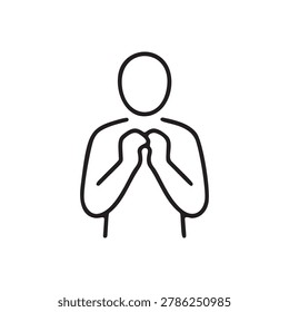 Human figure with clasped hands line icon
