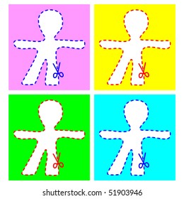 Human figure in different colours, with scissors, vector image