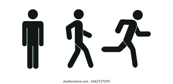  human figure in different poses, pictogram, man standing, walking, running, isolated people on a white background, flat vector illustration