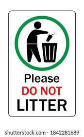 Human figure dropping garbage to a trash can. Do not litter sign